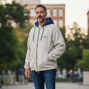 Vintage Perry Ellis America Blue Hooded Jacket Nylon Reversible Fleece Lined XL